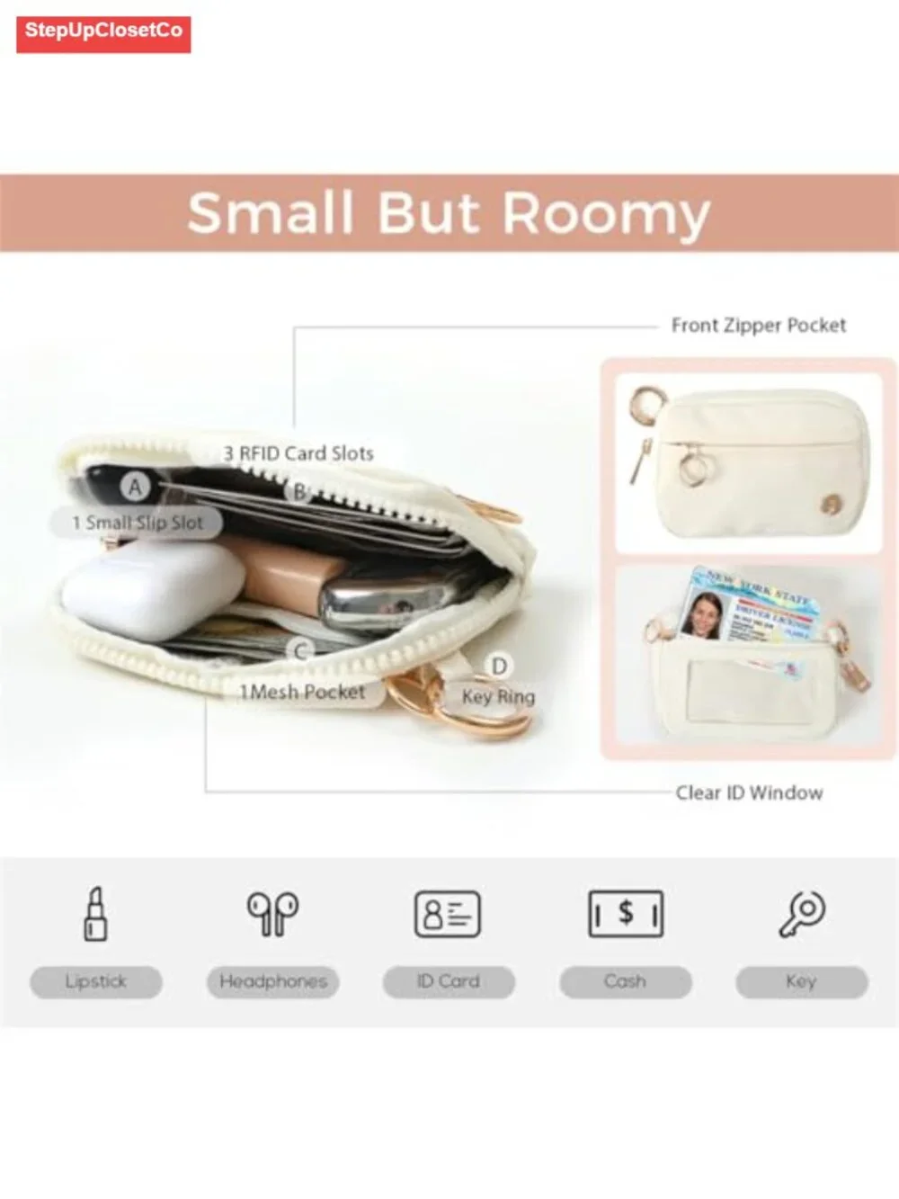 RFID Blocking Wristlet Wallet for Women Detachable Keychain Coin Purse Nylon